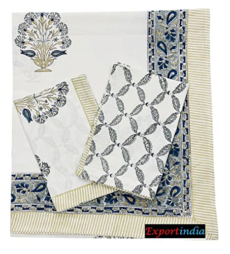 Exportindia New Indian Hand Block Print 100% Cotton Bedsheet Rajasthani Print Hand Made Cotton Bedsheet with 2 Pillow Cover (California King US Size 108x108 Inch)