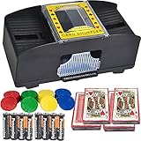 MrCarbon Automatic 2-Deck Card Shuffler, with 8 Batteries & 4 Decks Regular Poker & 32 Poker Chips, Battery Operated Shuffler for Home Party Card Game, Travel, UNO, Poker Cards, Skip-Bo