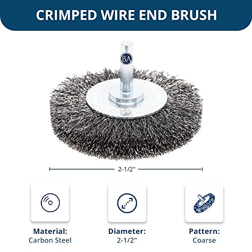 Image of Benchmark Abrasives 2.5 Inch Grinder Mounted Crimped Wire Wheel for Drill with 1 /4 inch Shank, Steel Brush for Rust Removal, Cleaning, Deburring on Cast Iron, Steel Rotary Tools - Carbon Steel
