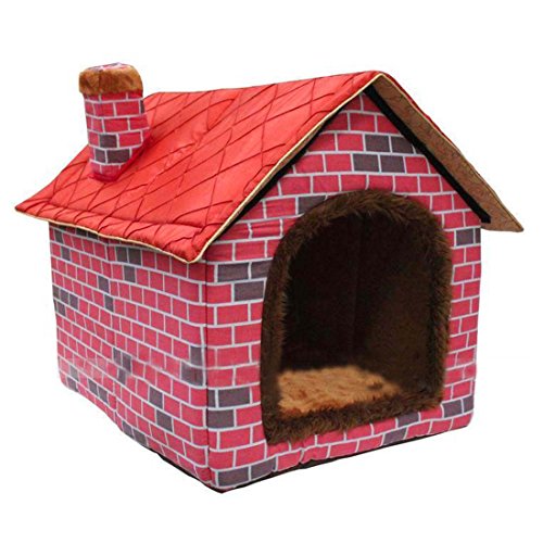 Hanshu Indoor Dog House Red Pet Kennel Big Cat Beds with Warm Mat