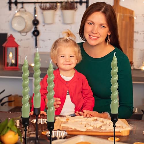 Image of Christmas Short Candles Hunter-Green Twisted Spiral Candles 7.5 Inch Unscented Candlesticks Smokeless Handmade Taper Candle 4 PCS for Dinner Decoration Holiday Gifts