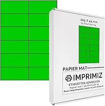 300 Green Fluorescent Self-Adhesive Labels 105 x 49.5 mm - 12 Labels per Sheet - 25 Sheets of A4 Coloured Paper - for Inkjet and Laser Printing