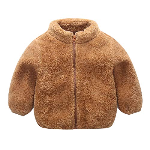 heavKin-clothes 6M-4T Toddler Kids Baby Girls Boys Outwear Cute Zipper Solid Color Jacket Thicken Warm Plush Coat (Brown, 2-3 Years)
