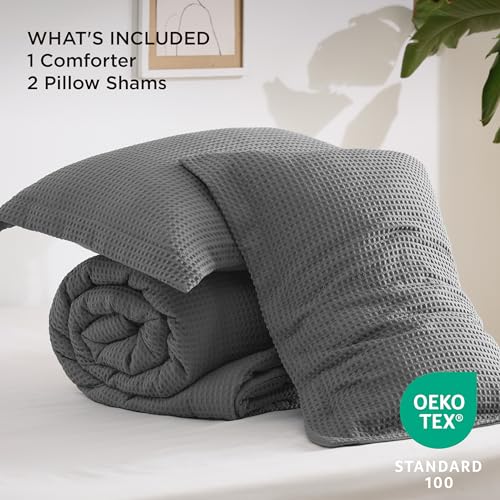 Image of Bedsure King Waffle Comforter Set Dark Grey, Soft and Breathable Bedding