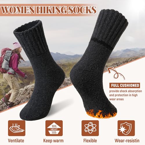 Image of Velice Wool Socks for Women Merino Wool Boot Hiking Thick Thermal Warm Winter Crew Cushion Cozy Work Socks 5 Pairs