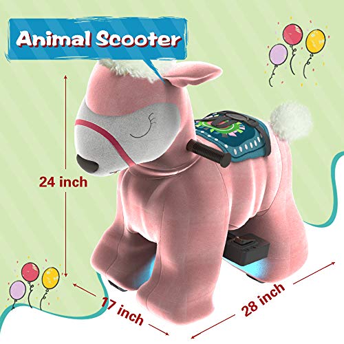 HOVER HEART Rechargeable 6V/7A Plush Animal Ride On Toy with Bottom LED Light for Kids (3~7 Years Old) with Safety Belt (Alpaca Llama)