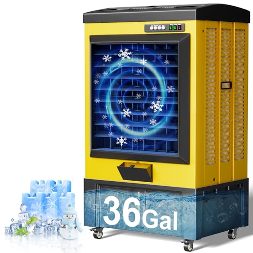 MEPTY 60IN Portable Swamp Cooler, 8990CFM Evaporative Air Cooler, 36Gal Tank with Continuous Auto Fill, 120°Oscillation, 3Speed Evaporative Cooler for Outdoor Patio, Garage, Factory Use