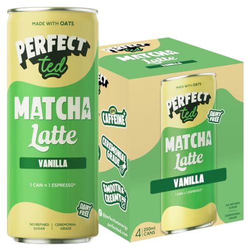 PerfectTed Vanilla Matcha Latte RTD Ceremonial Grade Matcha 4 x 250ml Cans Ready-to-Drink with Gluten-Free Oats | Smooth & Creamy | Dairy-Free | Vegan