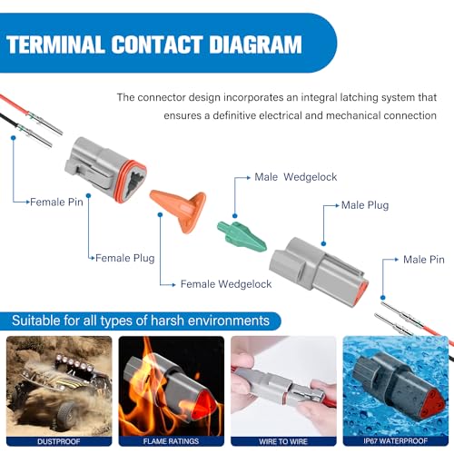 Image of Nilight 2 3 4 6 8 12 PIN DT Connector Kit 3 Sets Size 16 Solid Contacts