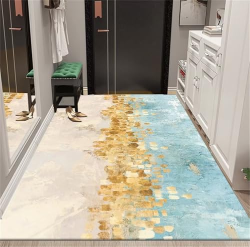 Tapis lavable en machine bleu 60x110cm au style abstrait - 2