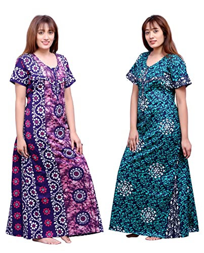 Image of Feeding Nighty in Fine Cotton 2 Side Zips for Feeding Purpose & Neck Buttons for Easy Wearing Soft Cotton Maternity Nighty for Women Feeding Combo Feeding Nighty for Women Cotton Combo of 2Pcs