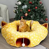 AUOON Cat Tunnel Bed with Central Mat,Big Tube Playground Toys,Soft Plush Material,Full Moon Shape f