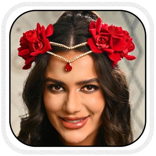 Vakkery Rotes Blumen Tiara Kristall Hochzeits Feen Stirnband Funkelnde Strass Diademe für Frauen und Mädchen