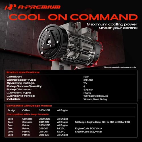 A-Premium Air Conditioner AC Compressor with Clutch Compatible with Jeep Compass Patriot 2009 - Additional View