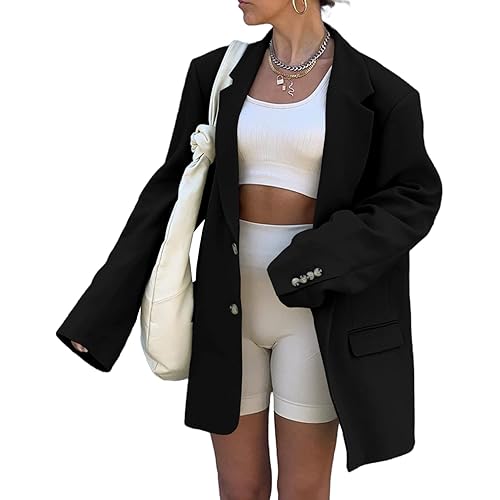 Grlasen Women Casual Elegant Long Sleeve Oversized Lapel Blazers Open Front Solid Work Office Jacket Blazer