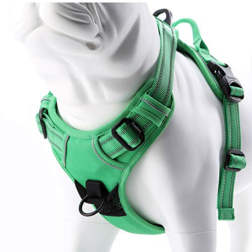 JUXZH Truelove Soft Front Dog Harness .Best Reflective No Pull Harness with Handle and 2 Leash Attachments Grass Green