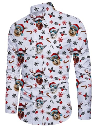 Belovecol Weihnachtshemd für Männer Bedruckt Volle Ärmel...