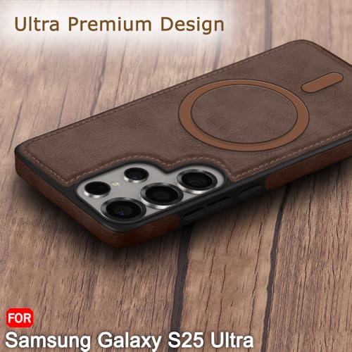 Image of TheGiftKart Genuine Leather Finish Back Cover Case for Samsung Galaxy S25 Ultra 5G | Raised Edges for Camera & Screen Protection | Shockproof Stunning Minimalist Design (MagSafe Compatible, Black)