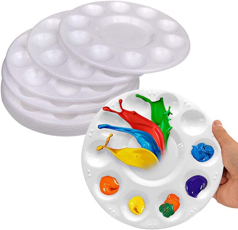 12pcs Round Paint Tray Palettes 10-Well Plastic Pallets Watercolor for Adult Craft DIY Art Supplies