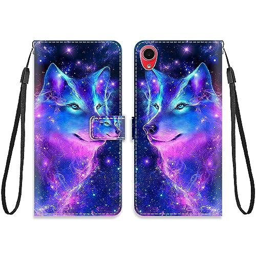 KARTXITAI Funda Compatible con ASUS Zenfone Live (L1) ZA550KL,PU Libro con Tapa magnético Flip Case en Cuero Antigolpes Cover con Dibujos Ranura Tarjeta Soporte Cartera-Lobo,Colorido