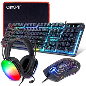Gaming Keyboard Mouse and Headset with mic Combo USB Wired RGB Backlit Gamer Bundle Compatible with PC Windows 7/8/10/11 Xbox one PS4 PS5(Black)