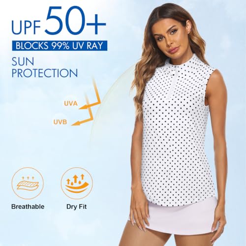 Image of Koscacy Women's Sleeveless Golf Tennis Polo Shirts Zip Up Dry Fit Workout Tank Tops Athletic Shirt