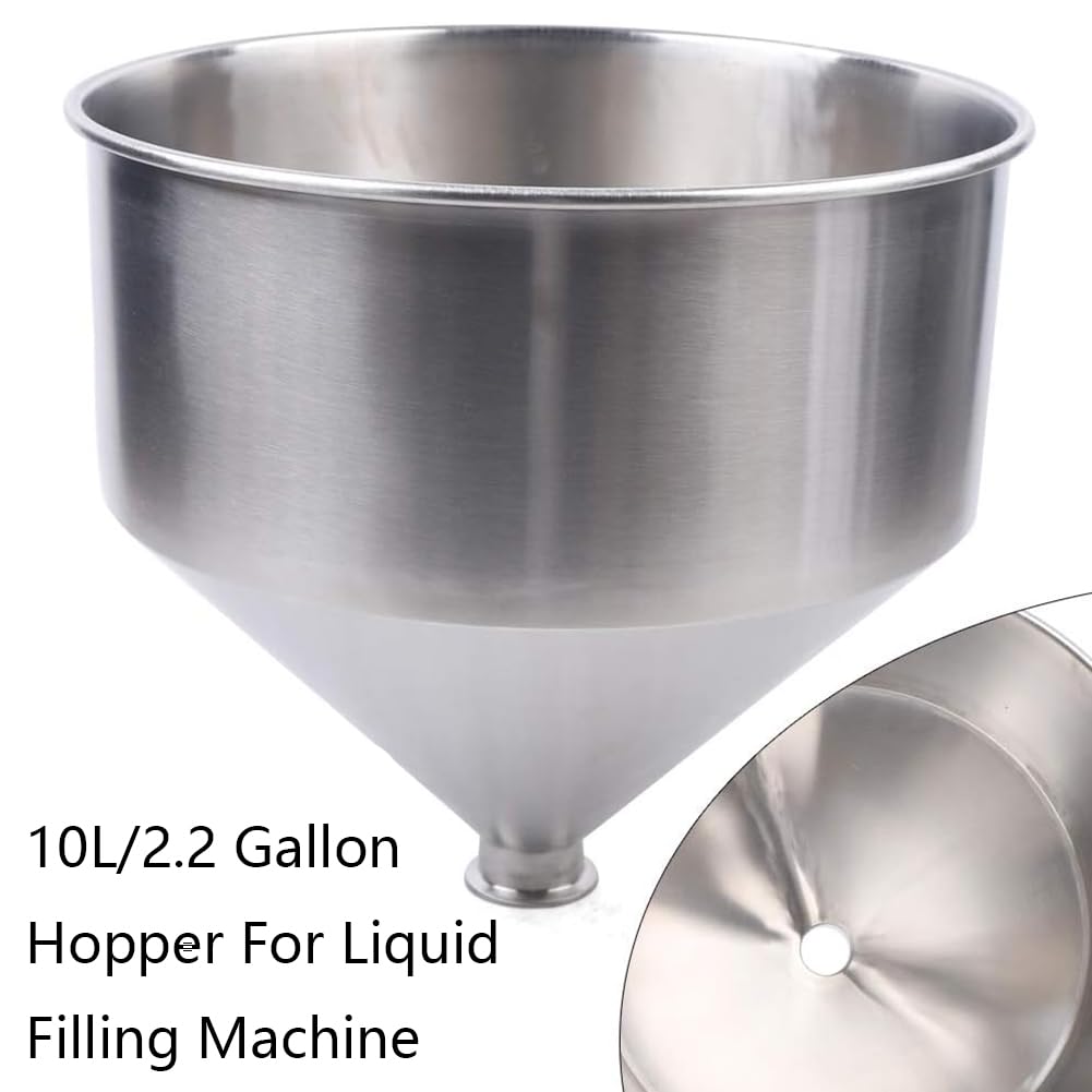 10L/2.2 Galón Máquina De Llenado Tolva, Acero Inoxidable 304 Líquido Pasta Tolva De Llenado Embudo De Servicio Pesado Para Agua Aceite Crema Recipiente De Llenado, Plata, 64mm