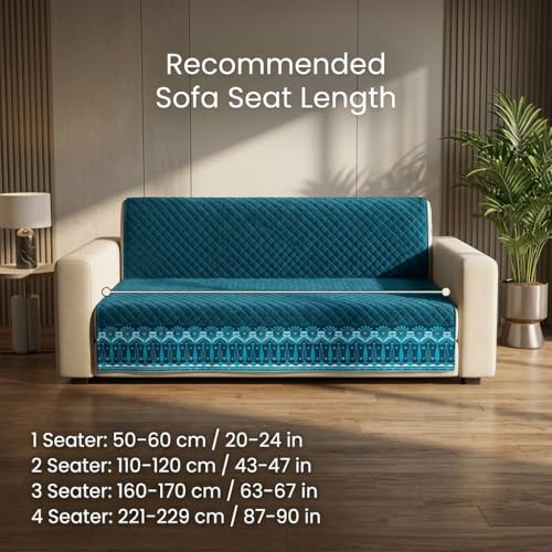 Image of KINGLY Sofa Cover 4 Seater Fully Covered | Stretchable Anti-Slip Slipcover | Washable Furniture Protector | Teal Blue | Set of 2 | Seat & Back |