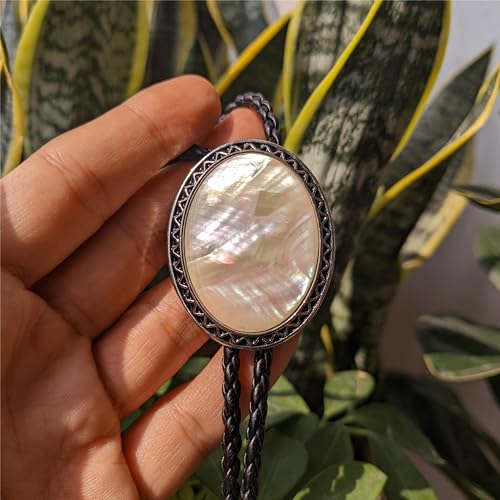 Image of Turquoise Agate Granite BOLO Tie for Men Women Leather Wedding Necklace Western Cowboy Necktie