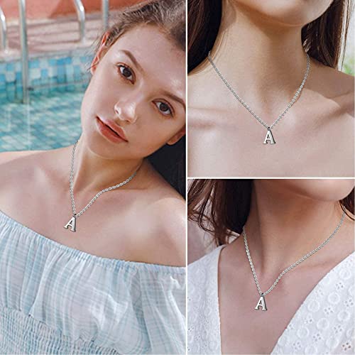 Partner Stainless Steel Silver Initial Necklace Alphabet Pendant Necklace 16" With 2" Extender Women Girl Letter Necklace (A) #TOP4