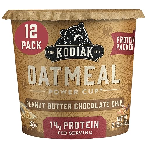Kodiak Cakes Instant Oatmeal Cups, Peanut Butter Chocolate Chip, High Protein, 100% Whole Grains, (12 cups)