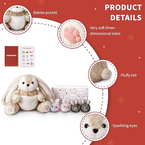 Image of Niuniu Daddy Mommy and Baby Bunny Stuffed Animal with Pouch, 3.3 lbs, 5 Pcs Weighted Rabbit Plush Toy Set, Hide and Seek Interactive Plushies, Gifts for Kids