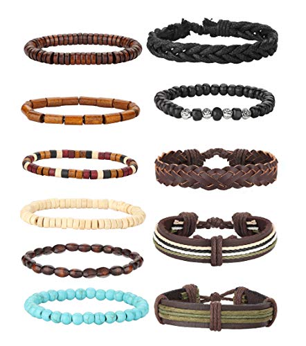 MILACOLATO 22-32 Pcs Braided Leather Bracelet for Men Women Woven Wrist Cuff Bracelets Hemp Cords Wood Beads Ethnic Tribal Handmade Wrap Adjustable3