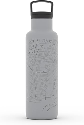 Miniatura 231 de Well Told Botella de agua aislada con mapa de Washington DC grabado, botella de acero inoxidable grabada (21 onzas, blanco) botella aislada de mapa