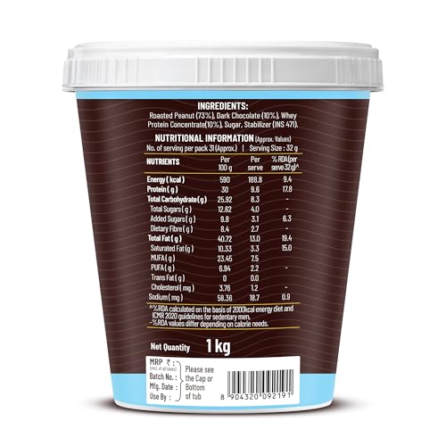 Image of DiSano High Protein Dark Chocolate Peanut Butter with Whey Protein, Crunchy 1kg | 30g Protein. Gluten Free, Zero Cholesterol & Trans Fat | Post & Pre Workout snack (Pack of 2)