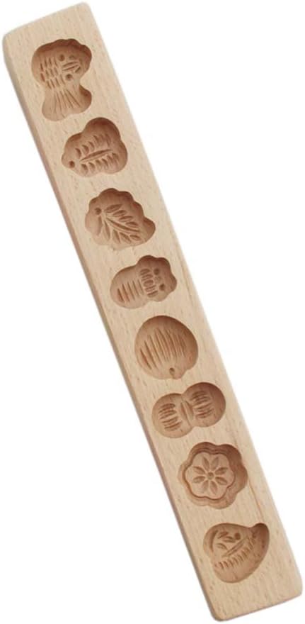 Hand-carved Wooden Multi-shape Cookie Biscuit Moulds Bakeware Pastry Molds with Handle, M-05