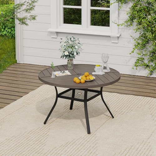 Image of VICLLAX 40.6 inch Round Outdoor Table, Patio Dining Table for 4 with Umbrella Hole for Garden Lawn Deck Backyard, Antique Grey