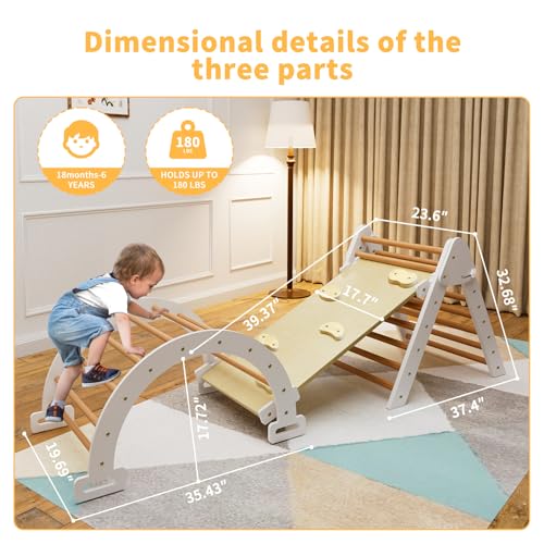 7 in 1 Montessori Pikler Triangle Set,Foldable Climbing Triangle Ladder Toys,Montessori Climber with Ramp,Wooden Climbing Toys for Toddlers Inside with Ramp, Arch and Ladder