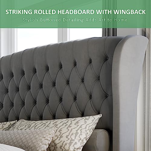 Luxury Velvet Queen Bed Frame - Button-Tufted, No Box Spring - Image 4