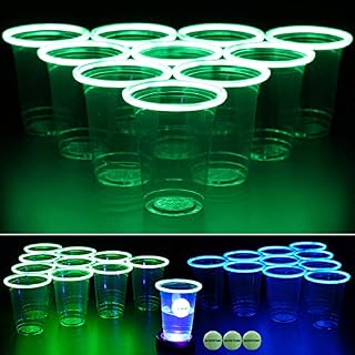 GLOWPONG Green vs Blue Glow-in-The-Dark Beer Pong Game Set for Indoor Outdoor Nighttime