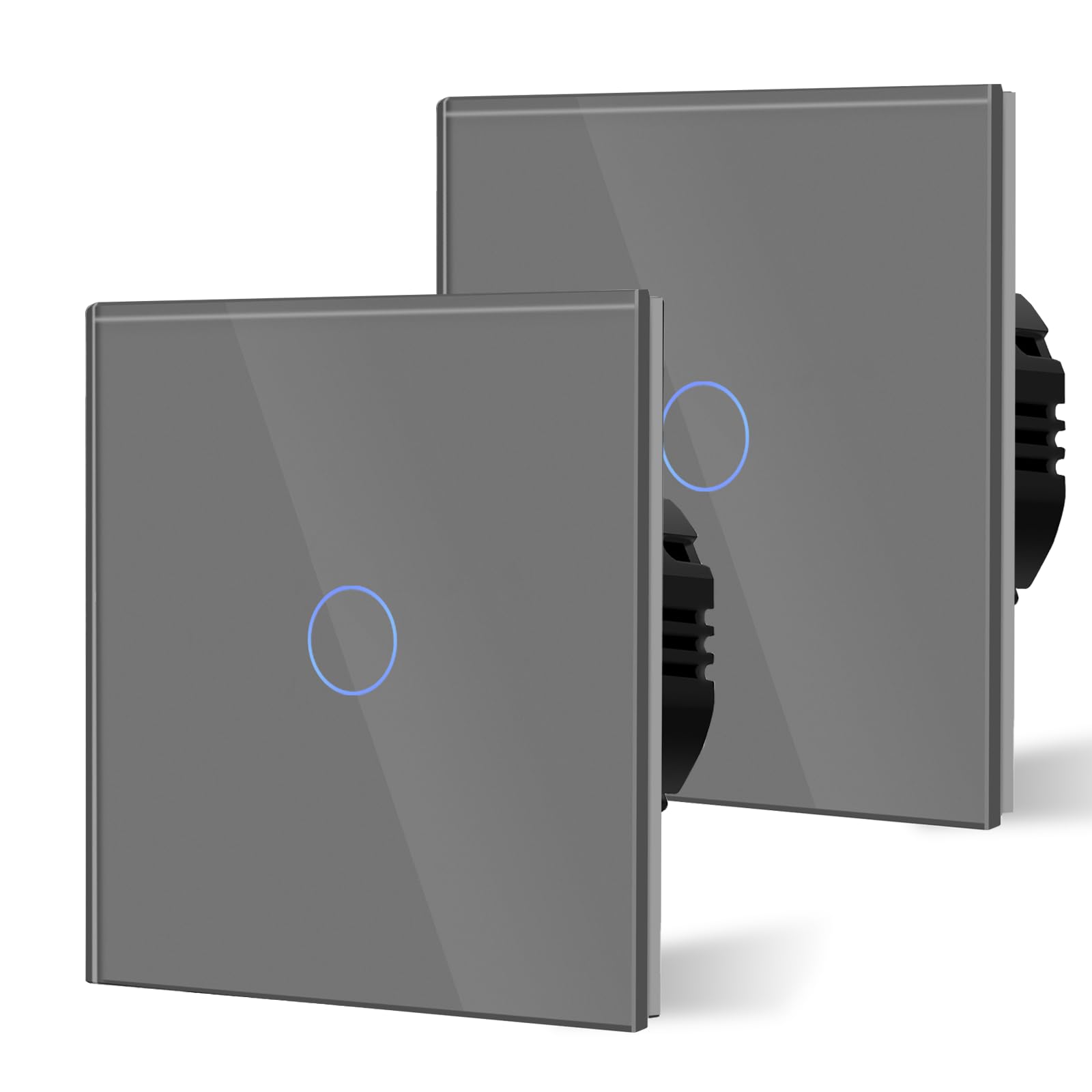 BSEED Touch Light Switch,Standard Touch Sensitive bathroom Switchs,Tempered Glass Panel with LED Backlight, No Neutral Wire Needed,1 Gang 1 Way-2 PACK,Gray 86mm — image 1