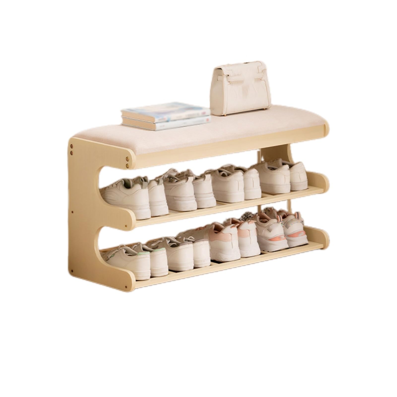 Banc à chaussures en bambou avec étagère de rangement
