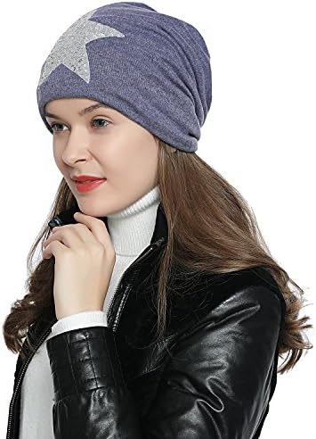 DonDon Damska czapka zimowa slouch beanie z podszewką i wzorem w gwiazdy