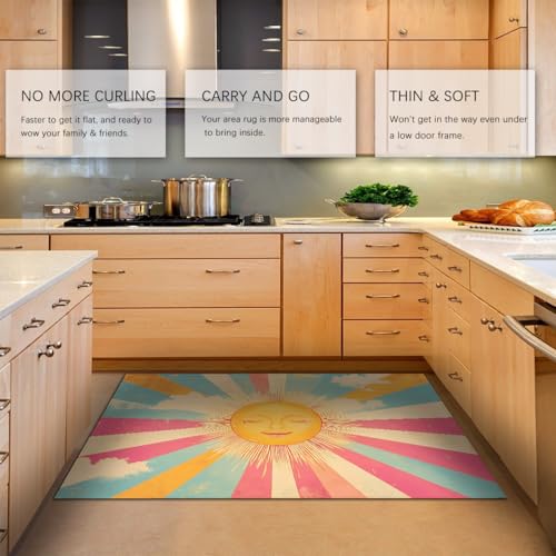 Tapis lavable antidérapant pour salon à rayures rétro avec smiley imprimé - 5