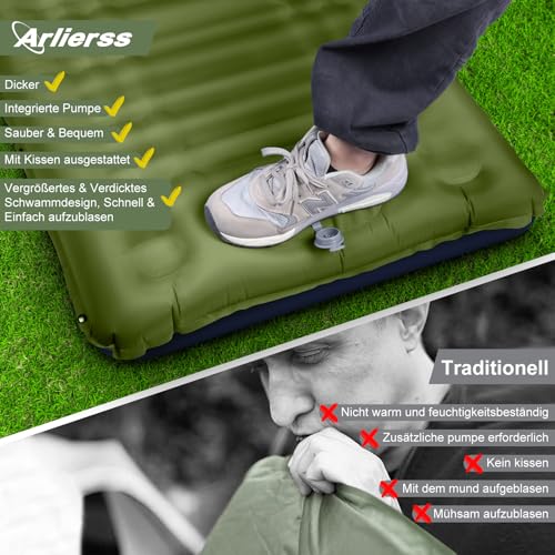 Arlierss Isomatte Selbstaufblasend, 12CM Dicke Luftmatratze Camping mit Fußpresse Pumpe und Kissen, Anti-Ripstop Tragbar Schlafmatte Outdoor für Wandern, Strand – Bild 5