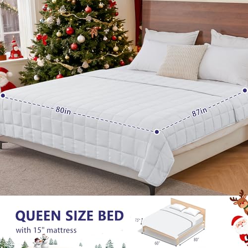 Image of King Size Weighted Blanket for Adults (30 lbs, 80 inch x 87 inch, White) Cooling Heavy Blanket for Sleeping Perfect for 290-310 lbs, Breathable Blanket for Adults & Couple All Season, Machine Washable