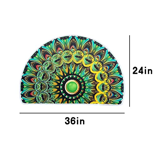Vbfgrt Boho Green Gemstone Half Round Outdoor Door Mat,Bohemian Mandala Entrance Doormat,Low-Profile Indoor Welcome Doormat,Rugs For Living Room Bedroom,Machine Washable, 24" X 36" (B2) #TOP2