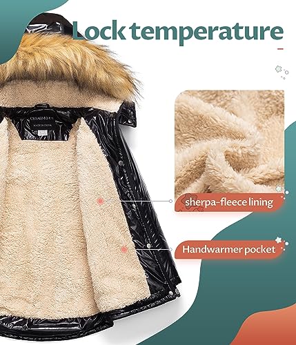 Image of CREATMO US Girl's Long Winter Warm Parka Sherpa Trimmed Collar Puffer Ski Jacket Coat
