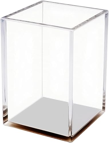 Mogoostry Portalápices de acrílico transparente, bonito soporte para brochas de maquillaje, contenedor de almacenamiento plateado, organizador de