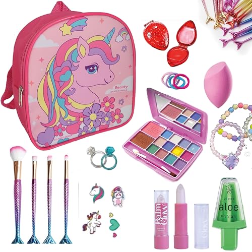 Maquiagem Infantil Kit com Maleta Unicórnio, Paleta de Sombras, Pincéis de Maquiagem Sereia, Gloss Labial e mais acessórios. Brinquedo Presente para meninas Kit Beleza